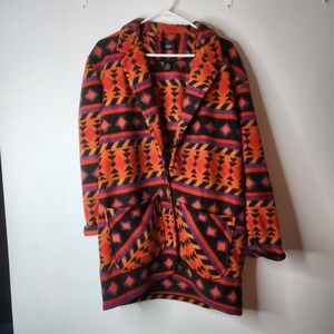 Vintage Aztec Fleece Cardigan Jacket W/ Pockets USA Large Two Button Pasta